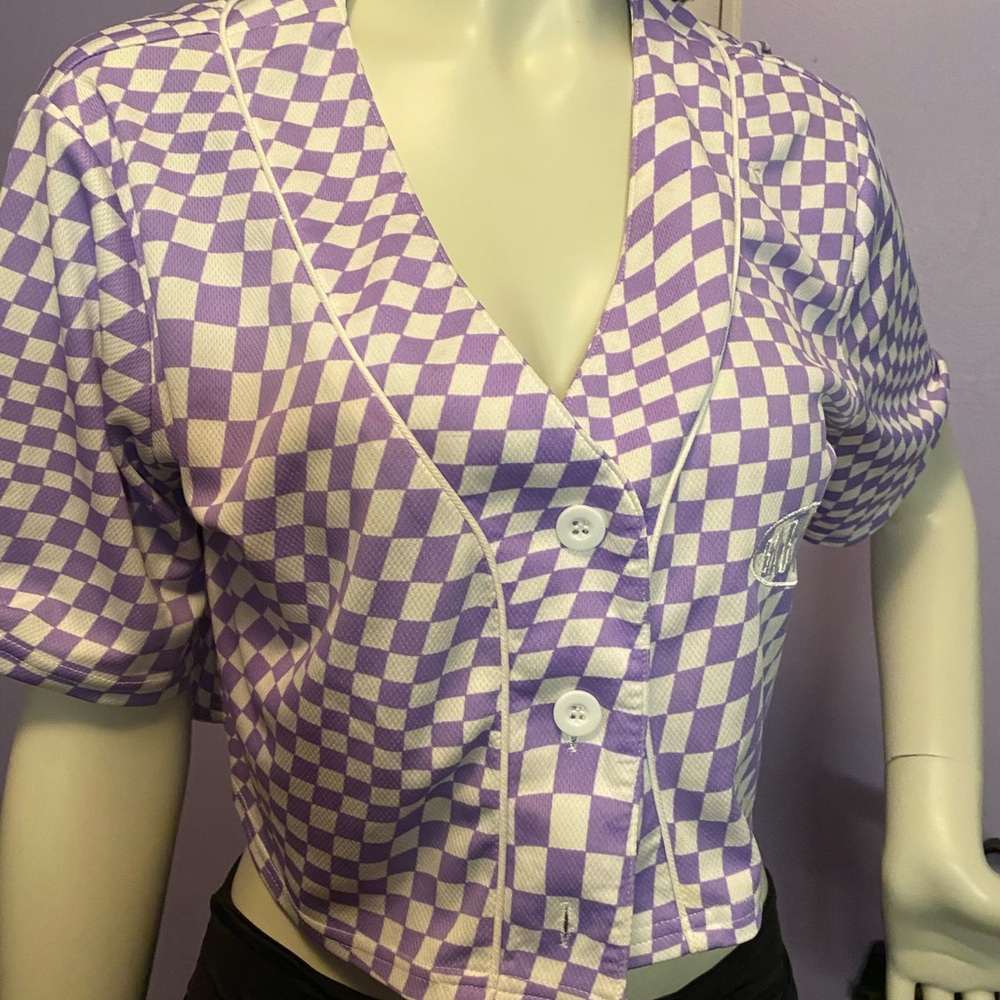 Purple Crop Buttoned Notched Collar Top